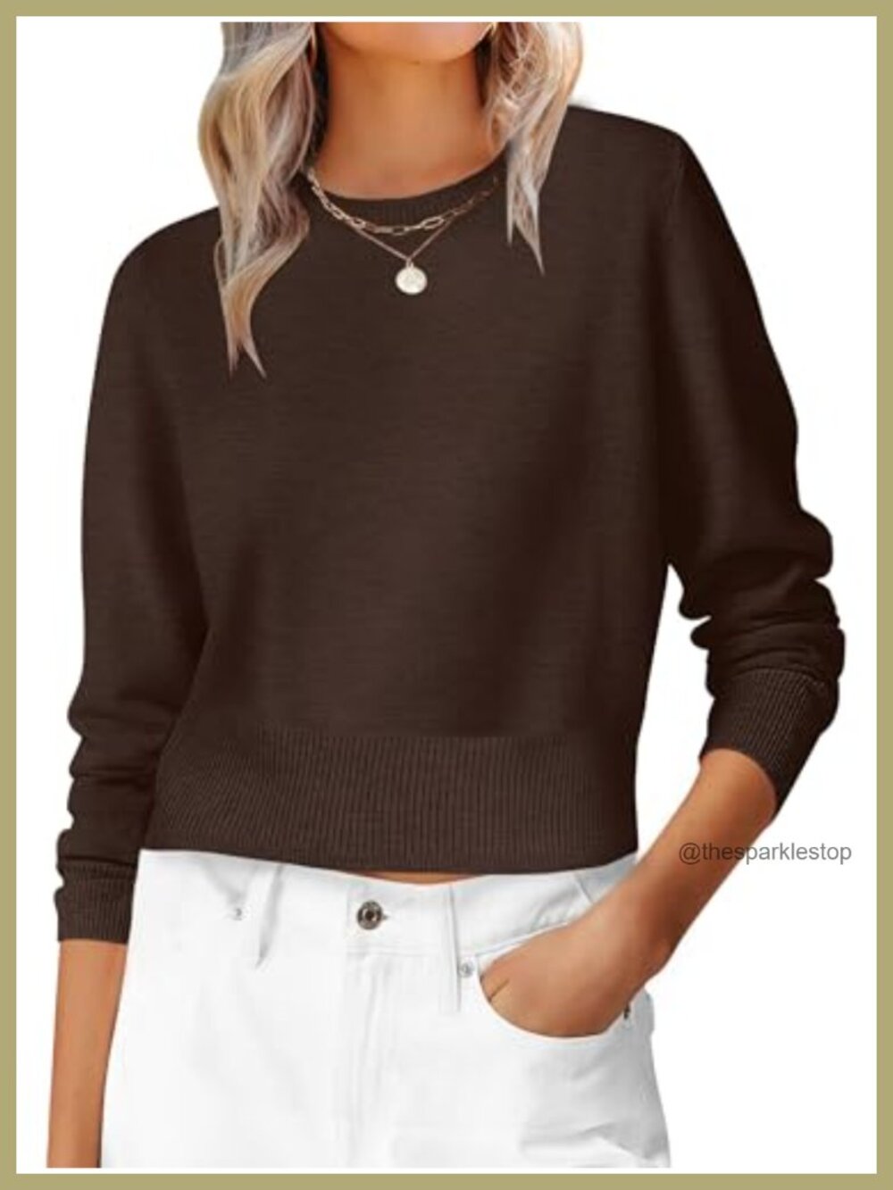 Women's Long Sleeve Cropped Crew Neck Ribbed Knit Lightweight Fall Sweater